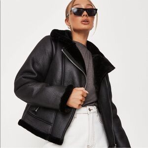Women's Missguided Black Faux Leather Aviator Jacket